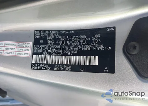 2008 Toyota Fj Cruiser from USA, damaged, VIN JTEBU11F28K003533